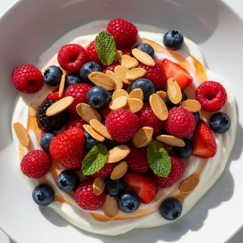 Greek Yogurt Protein Parfait with Mixed Berries and Almonds