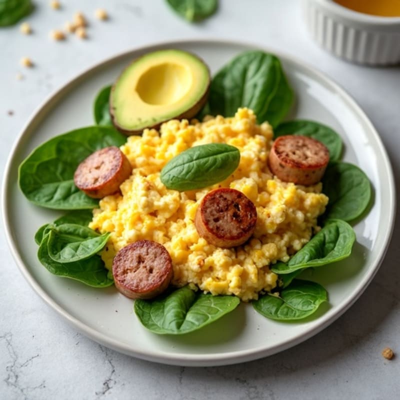 Egg White and Turkey Sausage Scramble with Baby Spinach