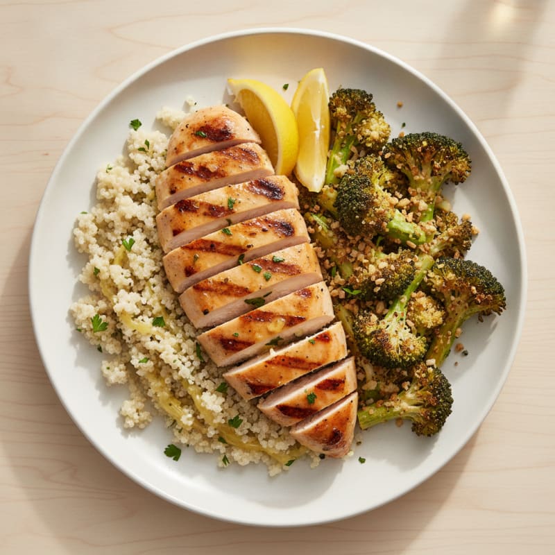 Grilled Chicken Breast with Quinoa and Roasted Broccoli