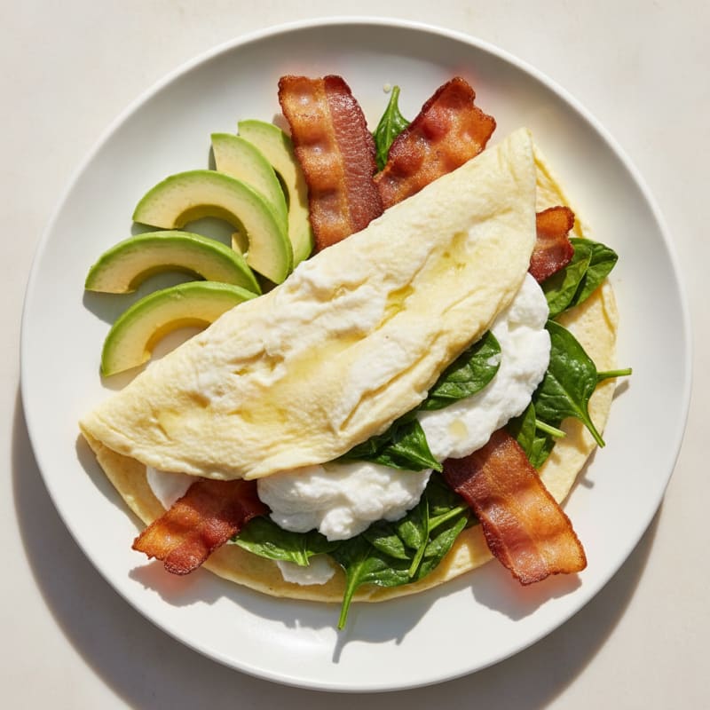 Egg White Spinach Omelette with Turkey Bacon