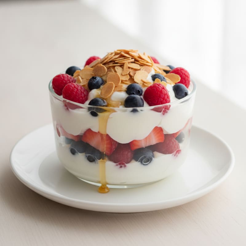 Creamy Greek Yogurt Parfait with Mixed Berries and Crunchy Almonds