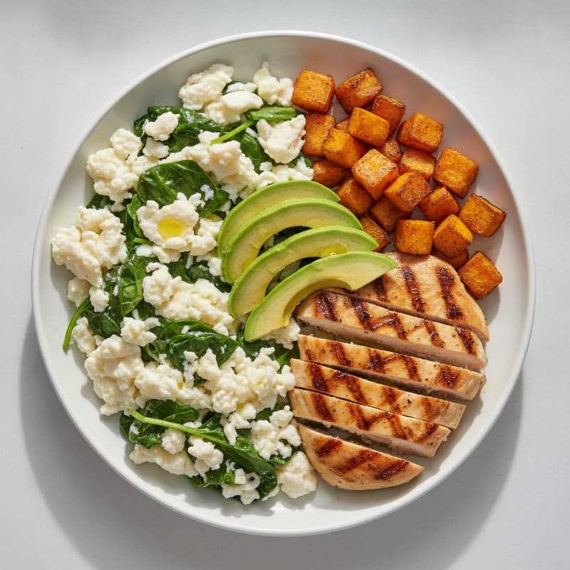Scrambled Egg Whites with Grilled Chicken and Spinach