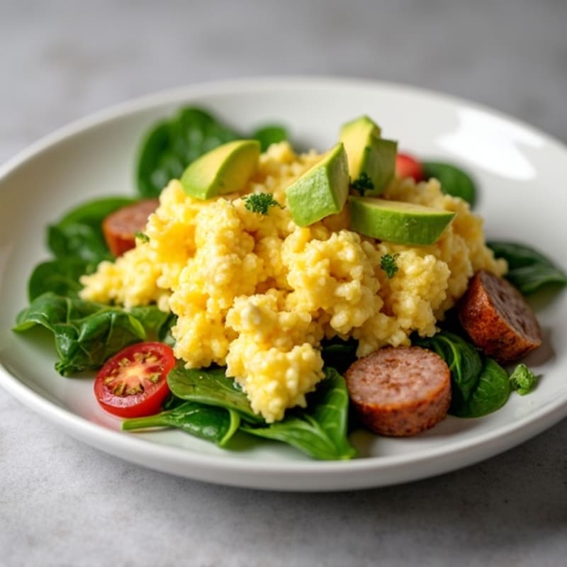 Scrambled Egg Whites with Turkey Sausage and Spinach