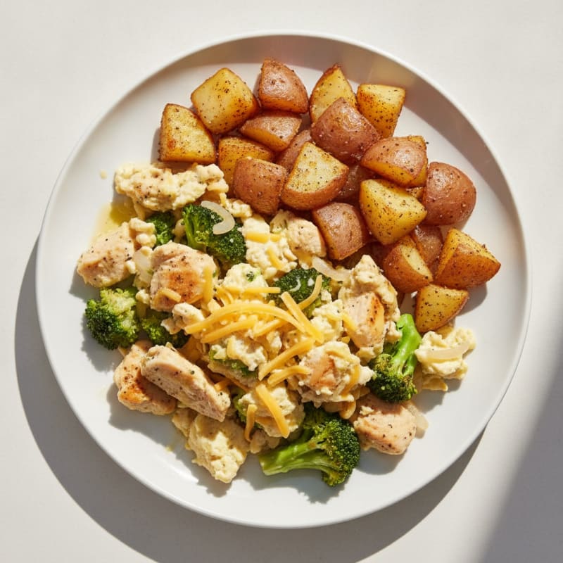 Egg White and Chicken Breakfast Scramble with Roasted Potatoes