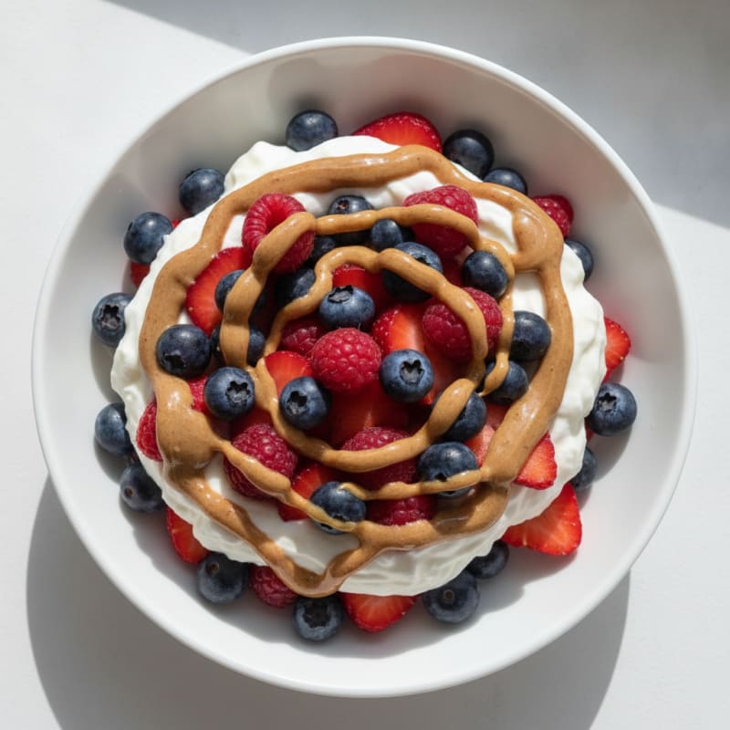 Greek Yogurt Protein Parfait with Mixed Berries and Almond Butter