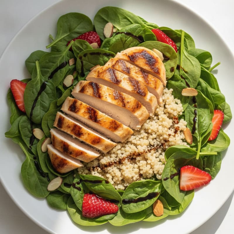 Grilled Chicken Breast with Quinoa and Fresh Spinach Salad