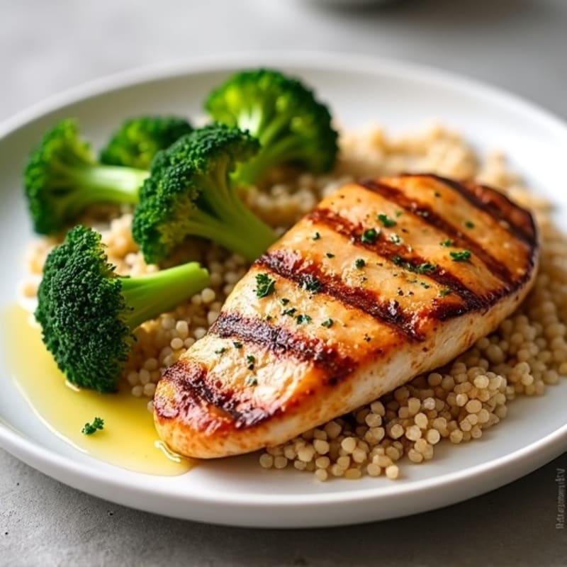 Grilled Chicken Breast with Quinoa and Roasted Broccoli