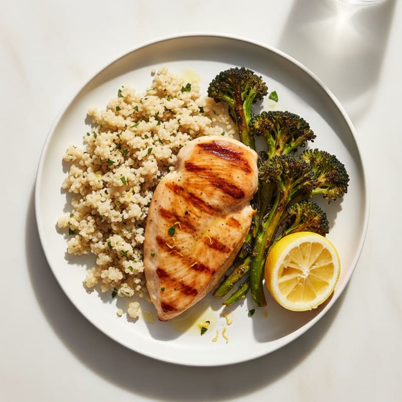 Grilled Chicken Breast with Quinoa and Roasted Broccoli