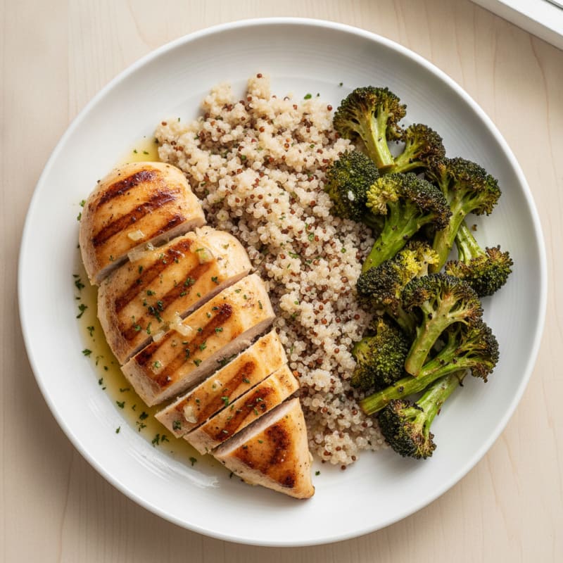 Grilled Chicken Breast with Quinoa and Roasted Broccoli