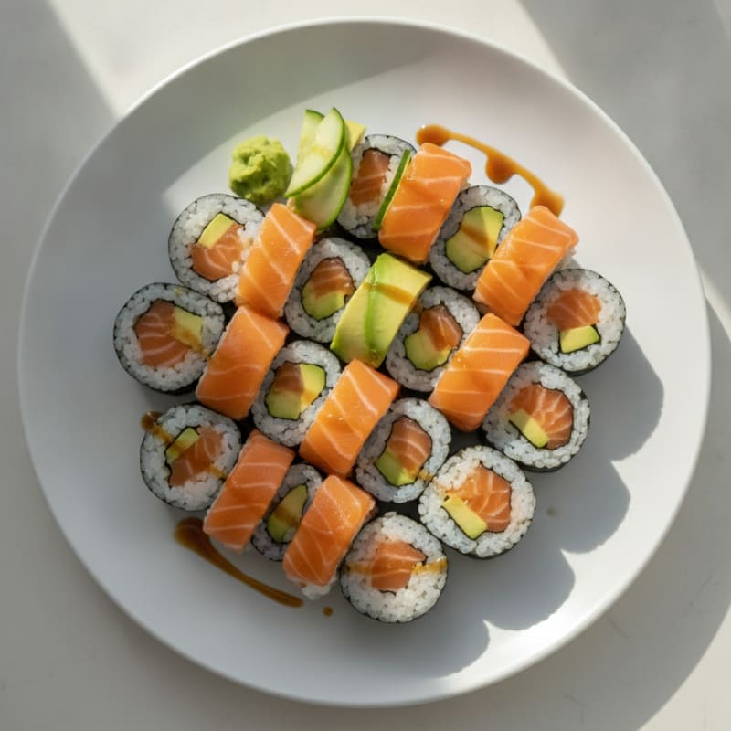 Fresh Salmon and Avocado Sushi Rolls