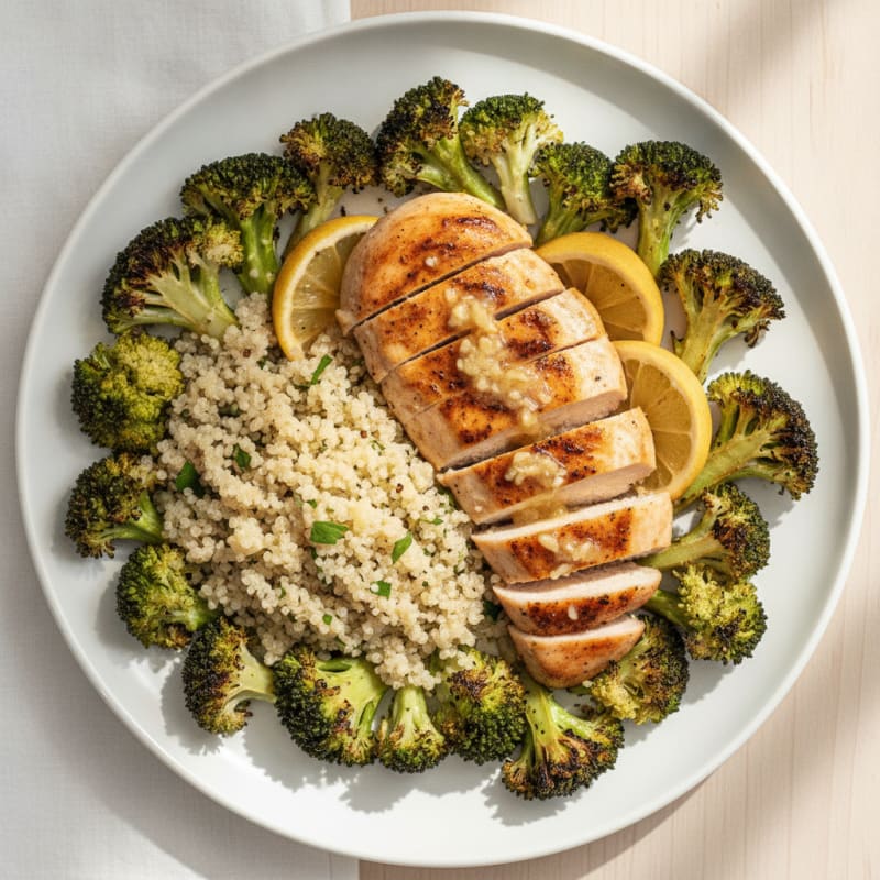 Grilled Chicken Breast with Quinoa and Roasted Broccoli