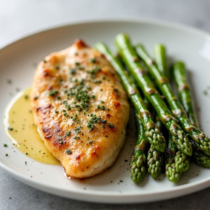 Lemon-Garlic Pan-Seared Chicken with Crispy Roasted Asparagus