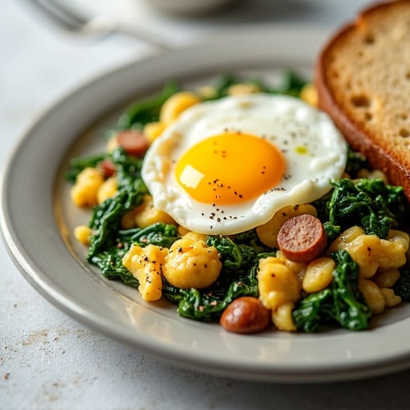 Cottage Cheese Scramble with Spinach and Turkey Sausage