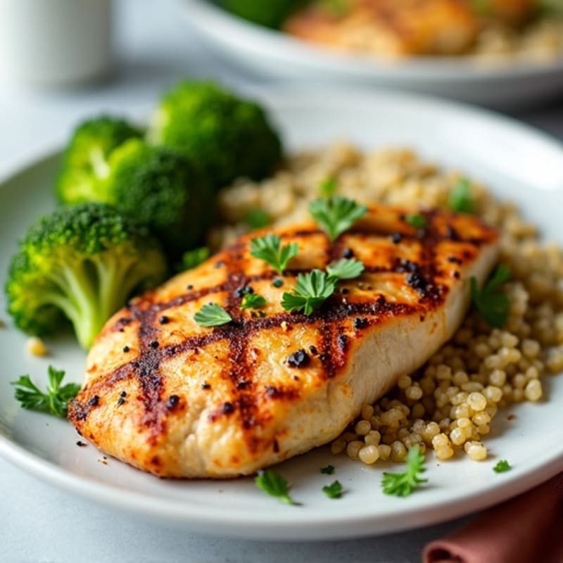 Grilled Chicken Breast with Quinoa and Roasted Broccoli