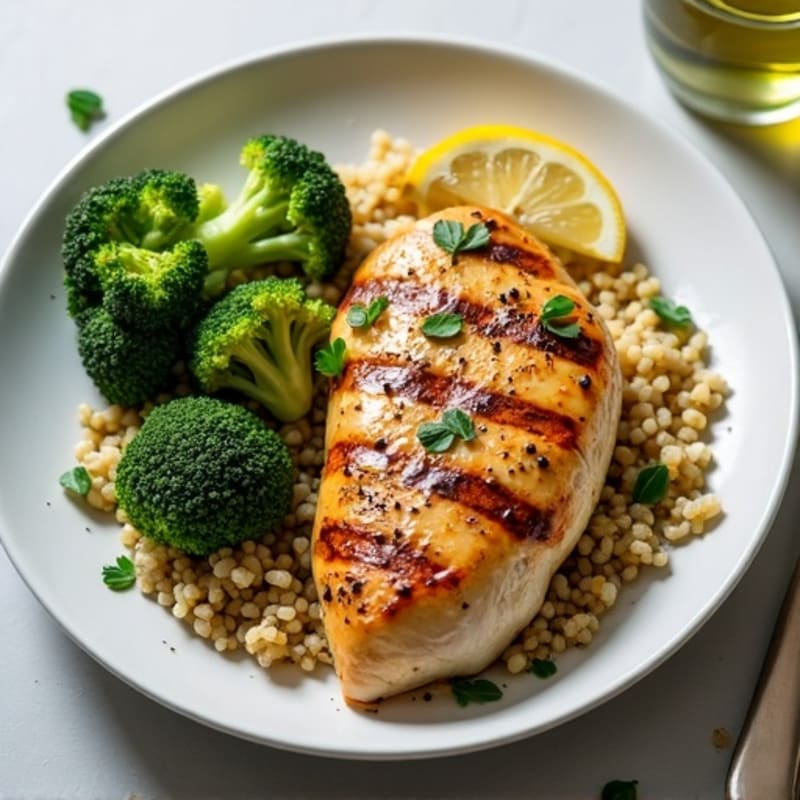 Grilled Chicken Breast with Quinoa and Roasted Broccoli