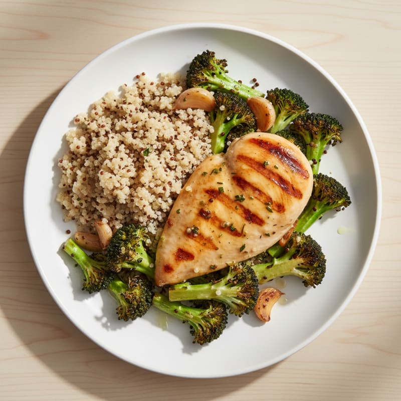 Grilled Chicken Breast with Quinoa and Roasted Broccoli