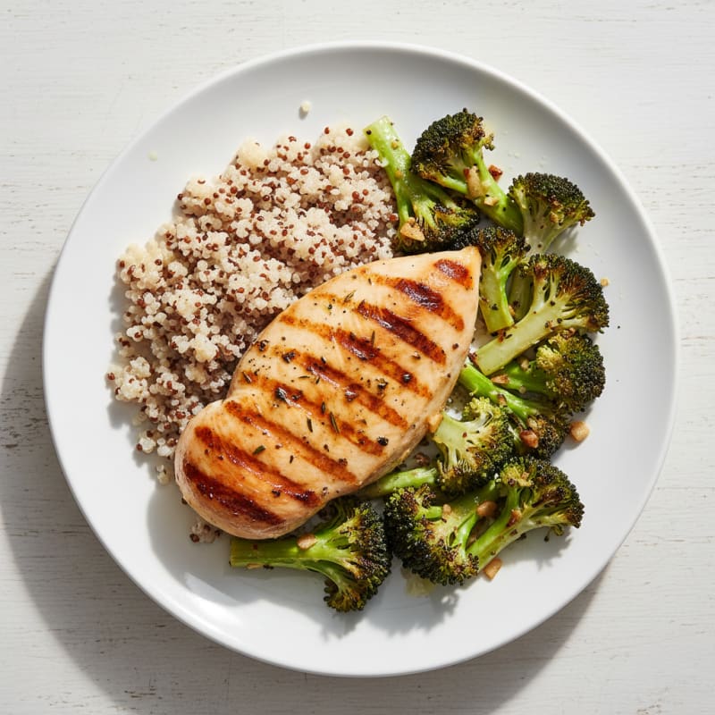 Grilled Chicken Breast with Quinoa and Roasted Broccoli