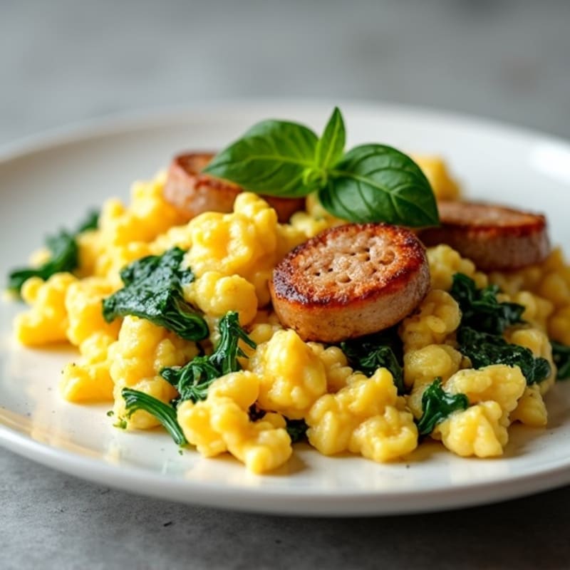 Scrambled Eggs with Spinach and Chicken Sausage
