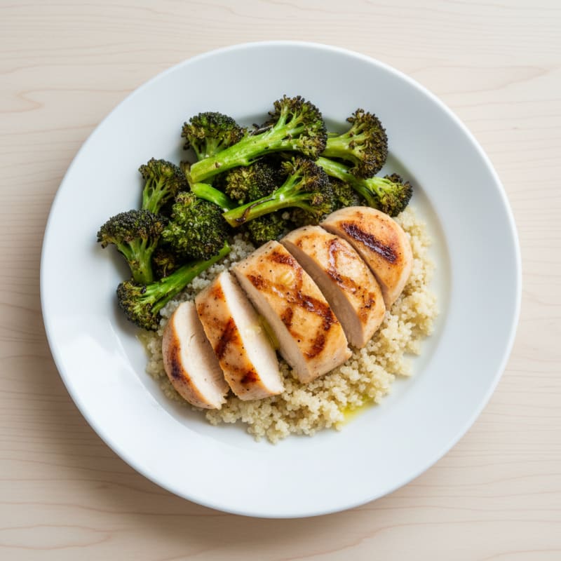 Grilled Chicken Breast with Quinoa and Roasted Broccoli