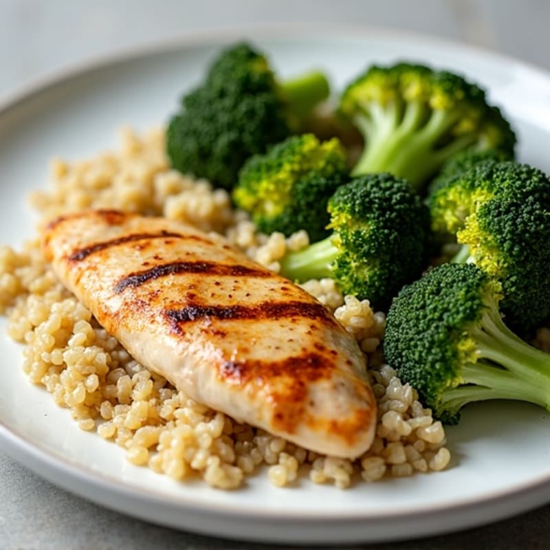 Grilled Chicken Breast with Quinoa and Roasted Broccoli