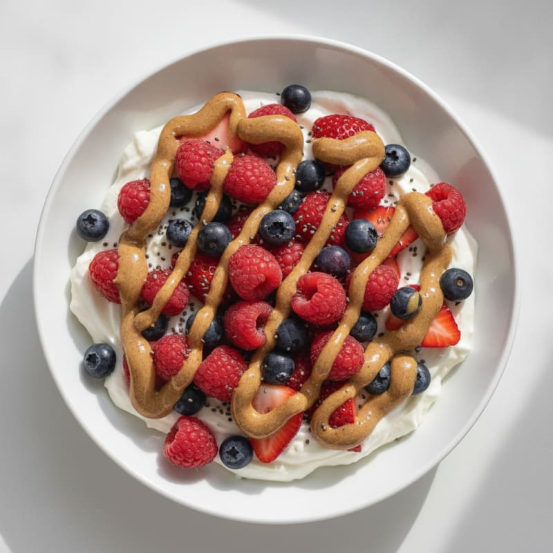 Greek Yogurt Protein Bowl with Mixed Berries and Almond Butter