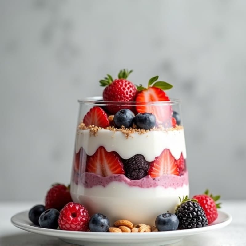 Greek Yogurt Protein Parfait with Mixed Berries and Almonds