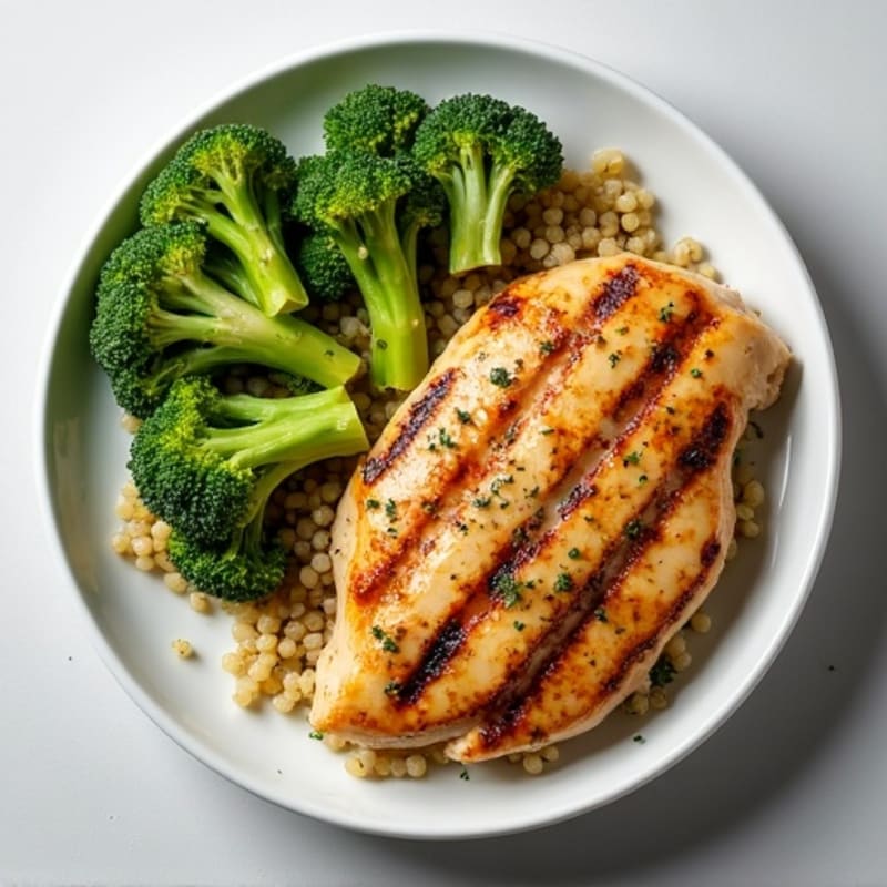 Grilled Chicken Breast with Roasted Broccoli and Quinoa