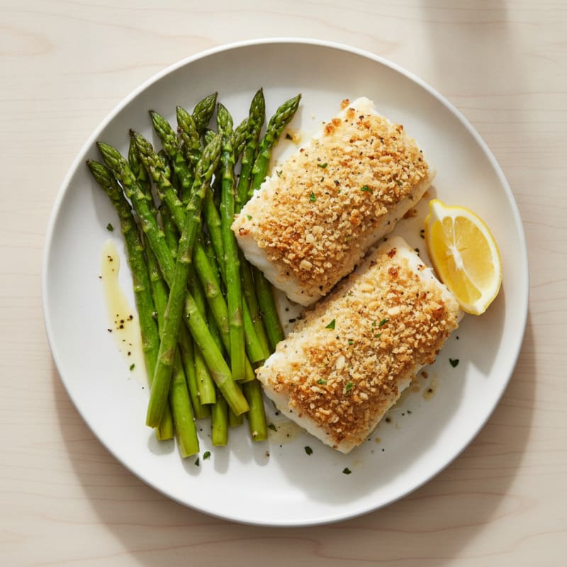 Herb-Crusted Cod with Roasted Asparagus