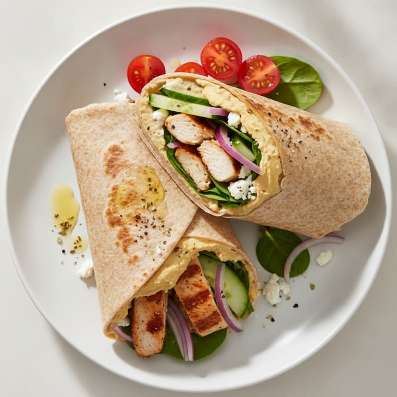 Mediterranean Chicken and Hummus Wrap