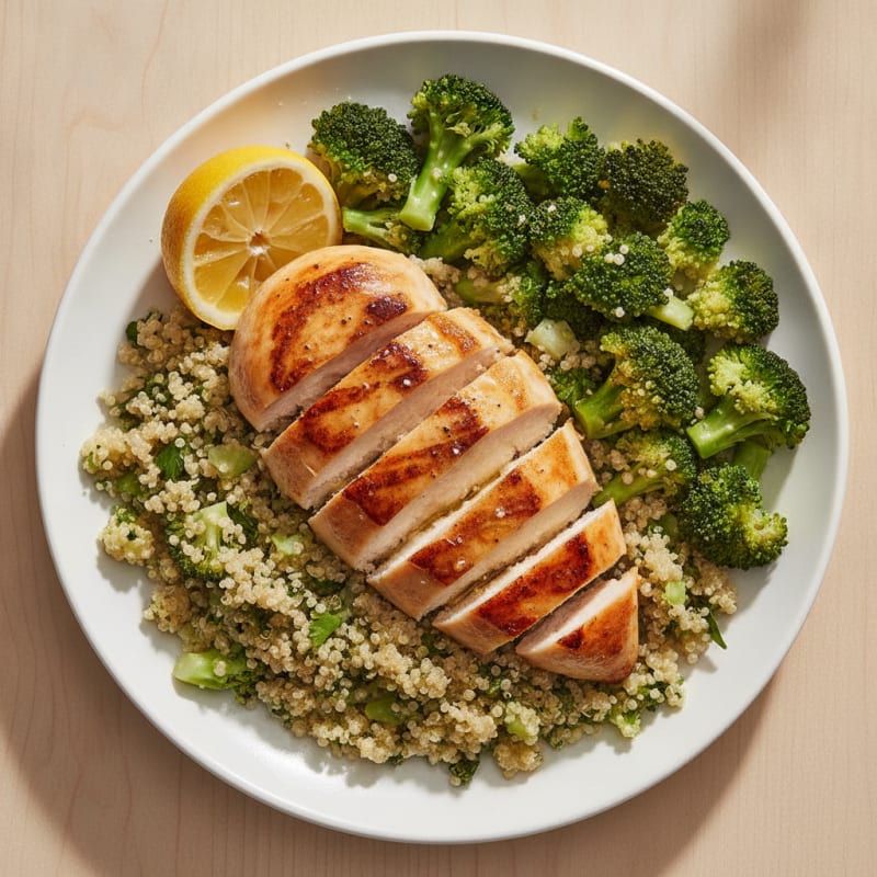 Grilled Chicken Breast with Quinoa and Steamed Broccoli