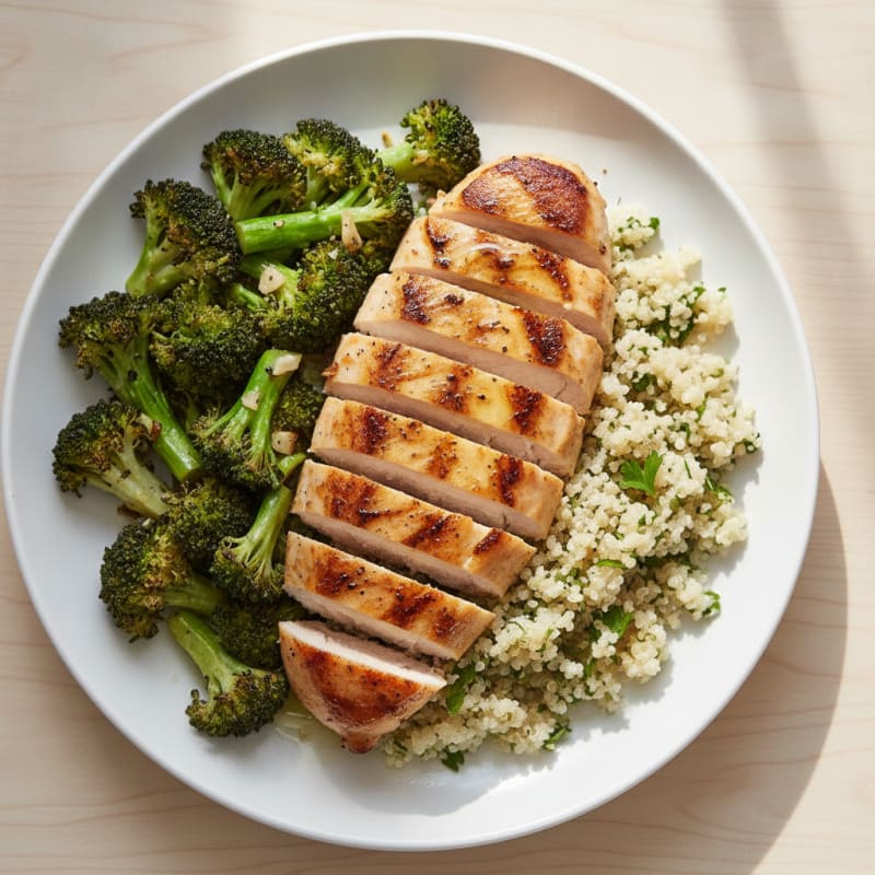 Grilled Chicken Breast with Quinoa and Roasted Broccoli