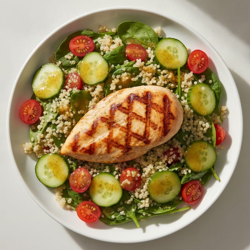 Grilled Chicken Breast with Quinoa Spinach Salad