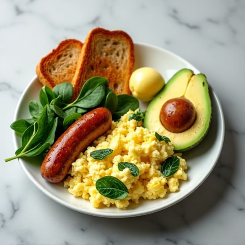 Egg White Spinach Scramble with Turkey Sausage