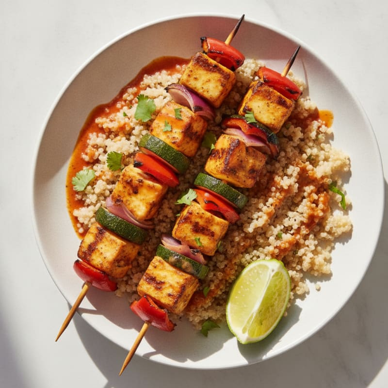 Grilled Paneer Skewers with Quinoa and Roasted Vegetables