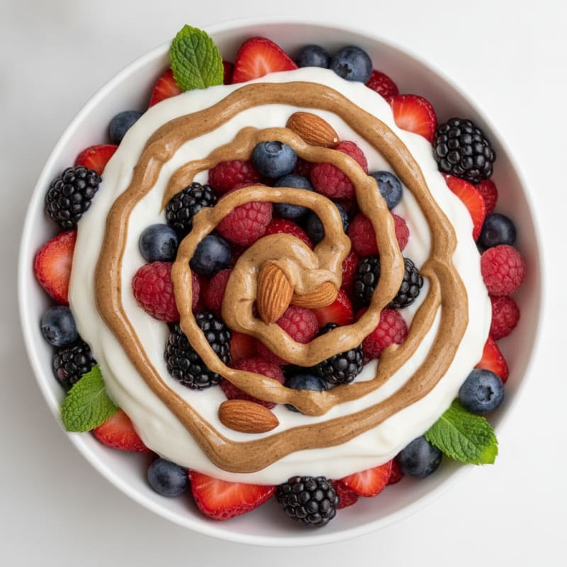 Greek Yogurt Protein Parfait with Mixed Berries and Almond Butter