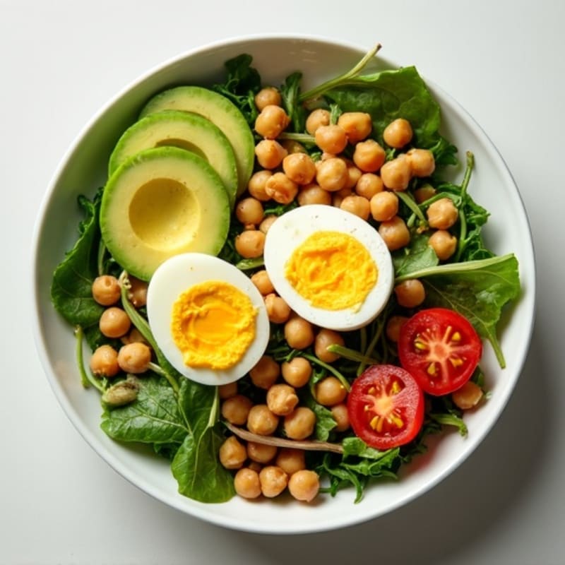 Hard-Boiled Egg and Fresh Greens Salad with Creamy Avocado
