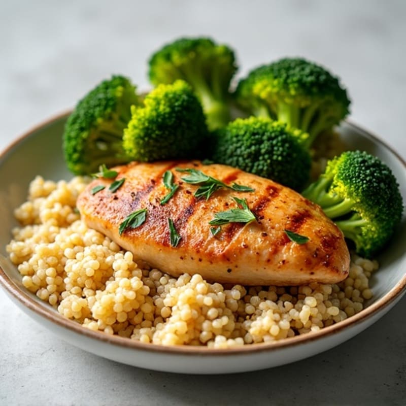 Grilled Chicken Breast with Quinoa and Roasted Broccoli