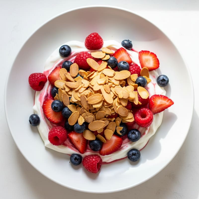 Greek Yogurt Protein Parfait with Mixed Berries and Almonds