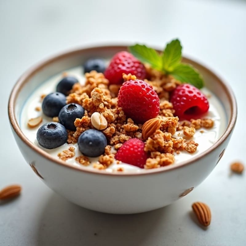 Creamy Greek Yogurt Bowl with Fresh Berries, Toasted Nuts, and Crunchy Granola