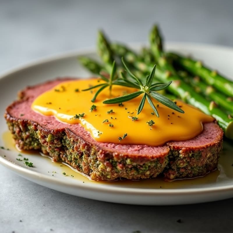 Herb-Crusted Roast Beef with Melted Sharp Cheddar and Roasted Asparagus