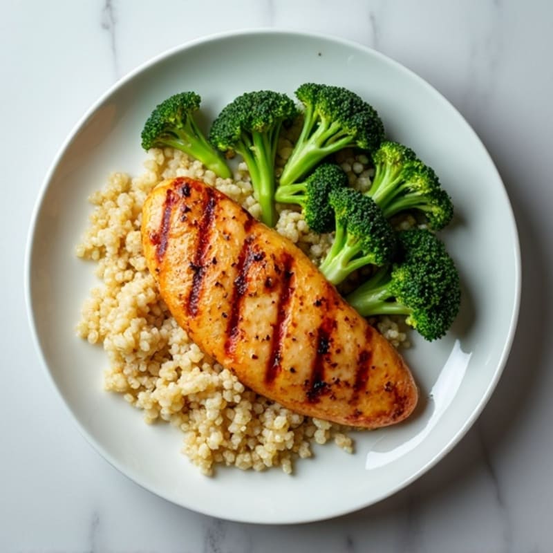 Grilled Chicken Breast with Steamed Broccoli and Quinoa