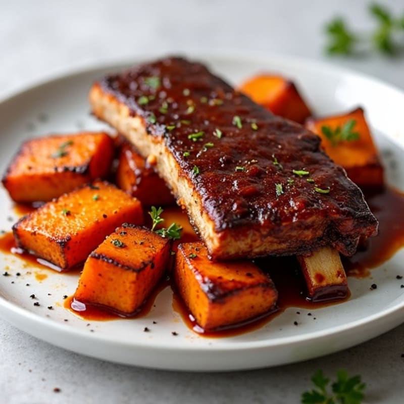 Tender Smoked BBQ Pork Ribs with Roasted Sweet Potatoes
