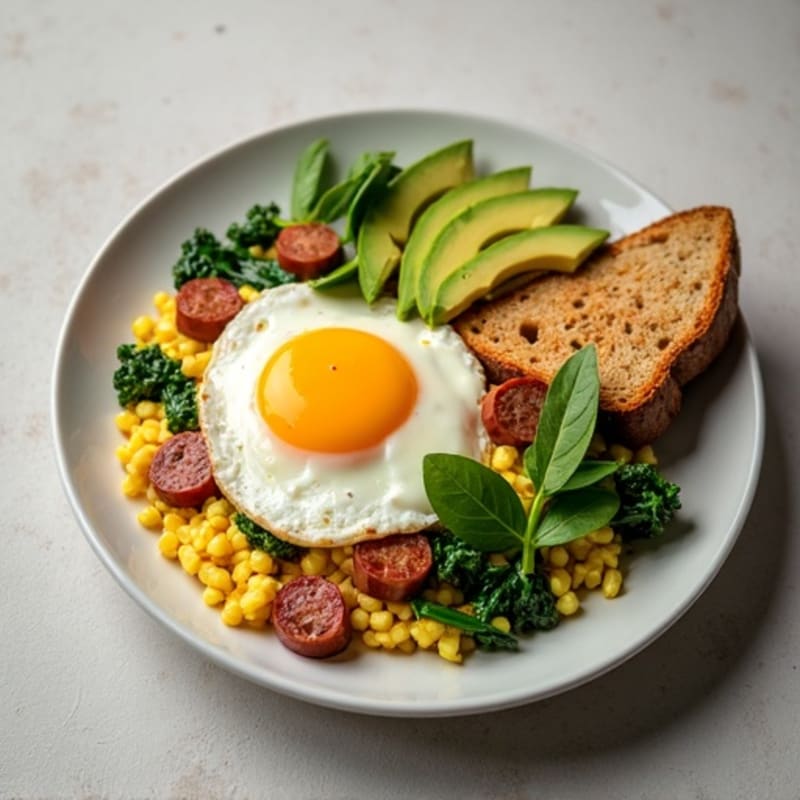 Egg White Scramble with Chicken Sausage and Spinach
