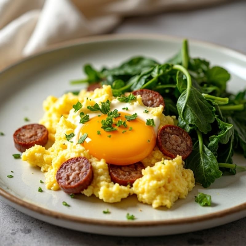 Egg White Scramble with Turkey Sausage and Spinach