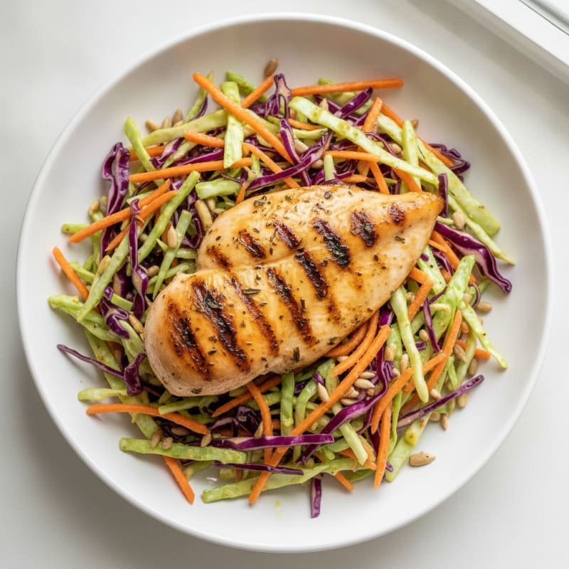 Grilled Chicken Breast with Crunchy Cabbage Slaw