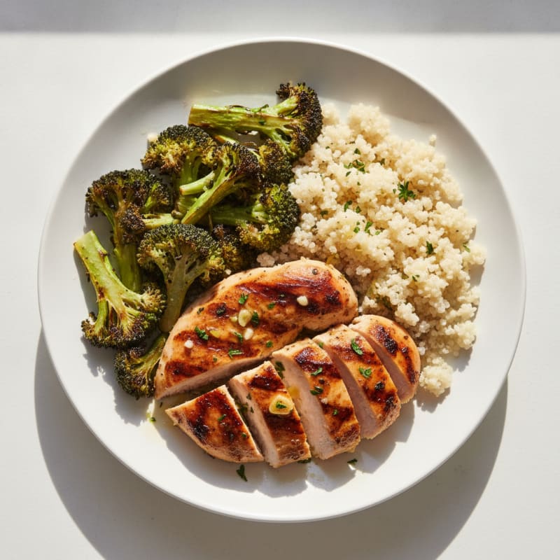 Grilled Chicken Breast with Roasted Broccoli and Quinoa