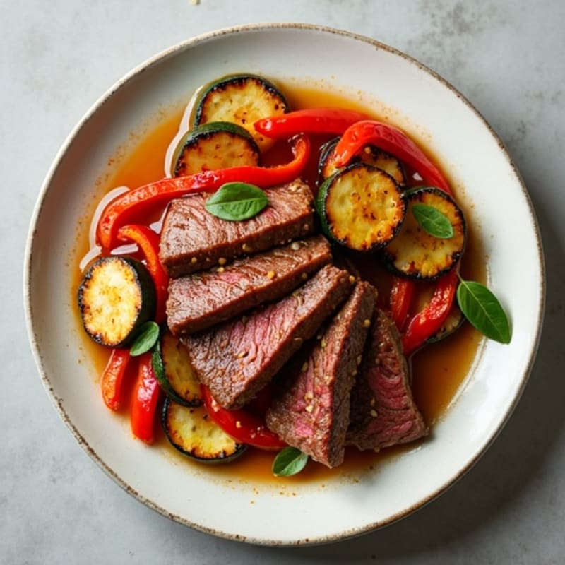 Sweet-Savory Sesame Beef with Charred Vegetables