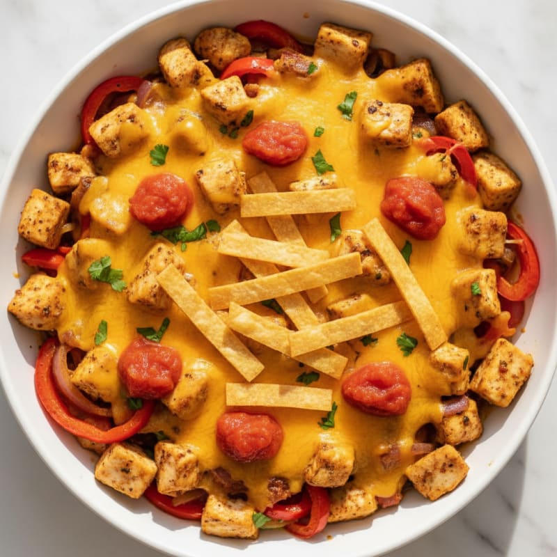 Cheesy Chicken Taco Skillet with Tortilla Crunch