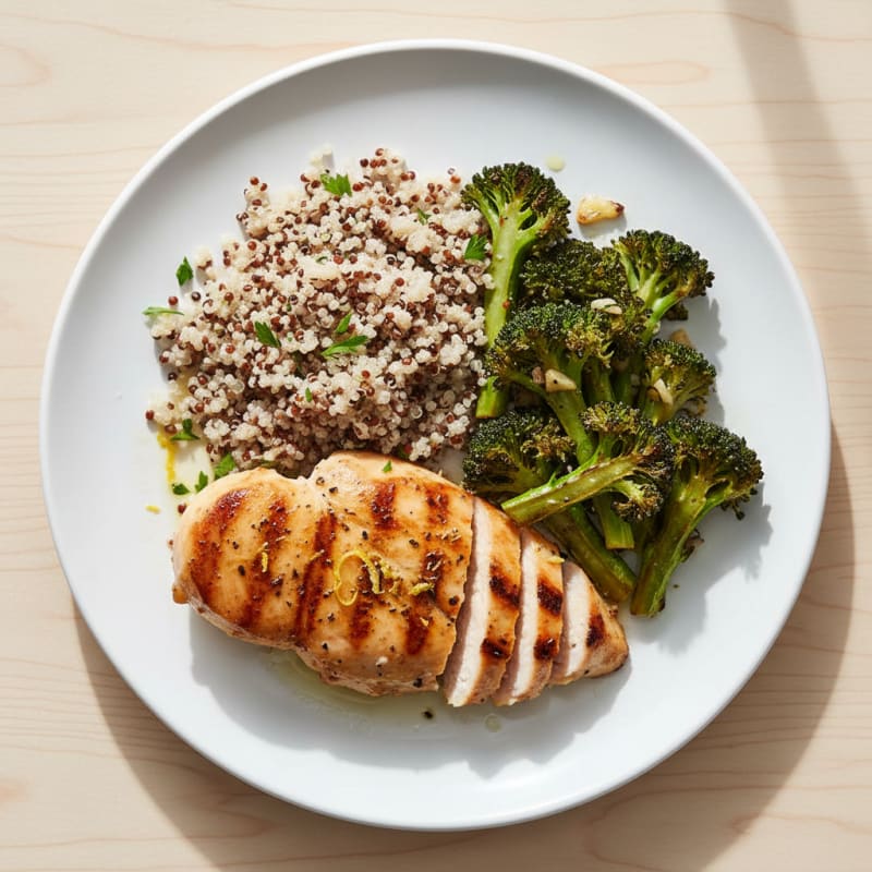 Grilled Chicken Breast with Quinoa and Roasted Broccoli