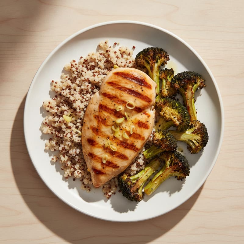 Grilled Chicken Breast with Quinoa and Roasted Broccoli